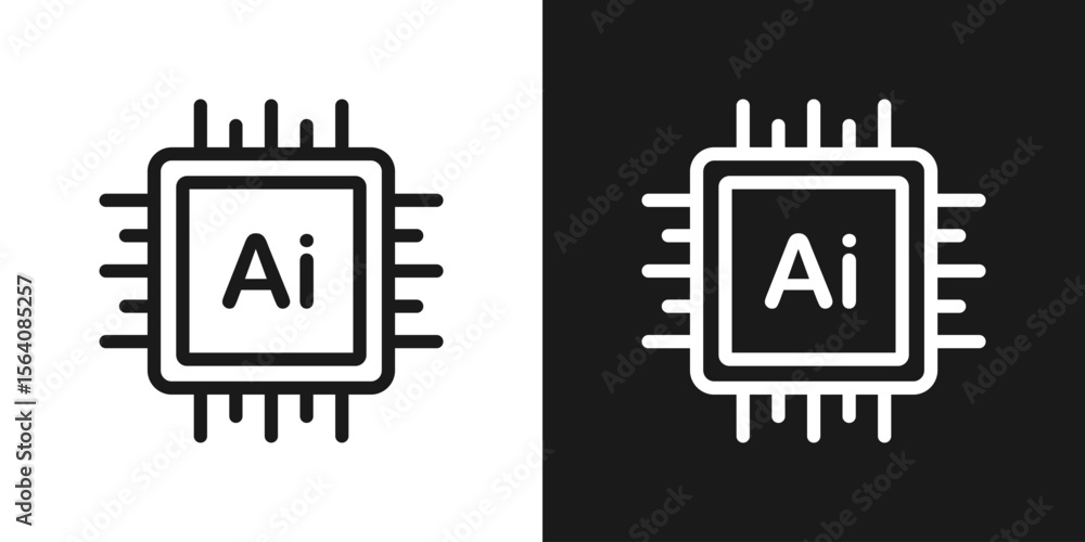 Poster linear vector illustration of artificial intelligence chip. represents modern computing, neural proc