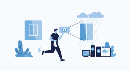 Running Late For Virtual Meeting Due To Weather Disturbance Affecting Smart Home System