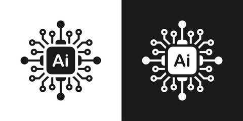 CPU icon in the shape of a brain, symbolizing AI and computing power. Simple linear design for modern technology illustrations.