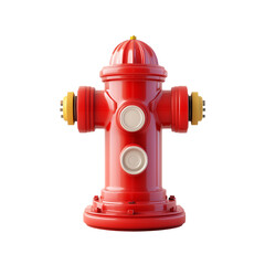 Classic red fire hydrant in 3D style isolated on transparent background