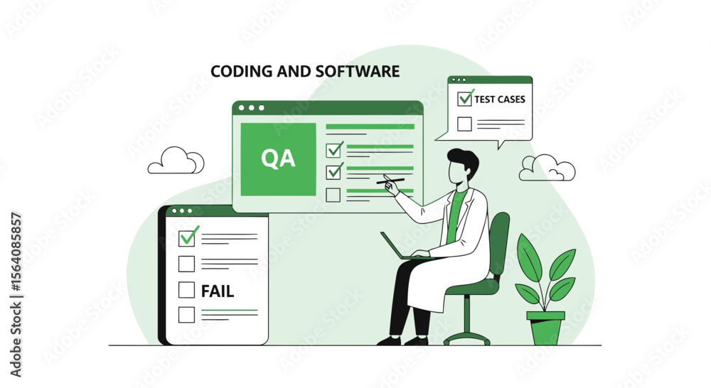 Poster software development quality assurance testing with engineer reviewing test cases