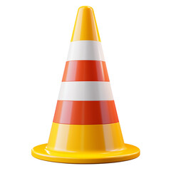 Traffic cone in yellow and orange stripes in 3D on white
