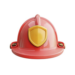Firefighter helmet in red with yellow badge in 3D style