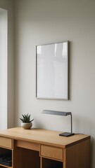 Minimalist desk with plant and lamp wooden desk office desk