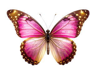 Obraz premium Whimsical Pink and Gold Glitter Butterfly with Outstretched Wings, Isolated on White 