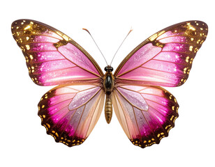Obraz premium Whimsical Pink and Gold Glitter Butterfly with Outstretched Wings, Isolated on White 