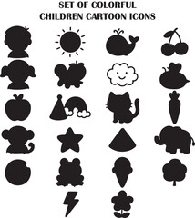 Collection of Cute Colorful Children Cartoon Icons for Playful Designs