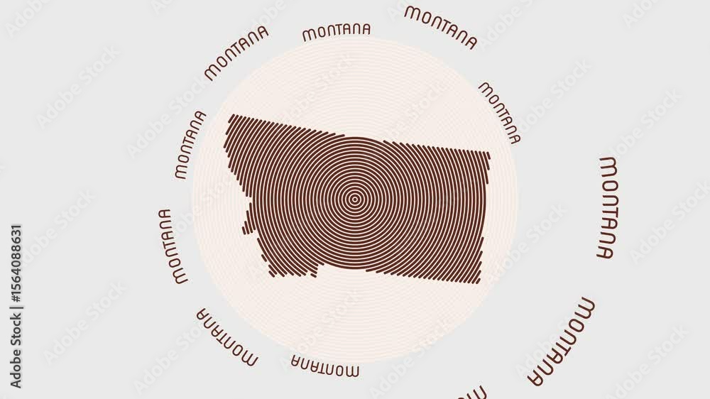 Poster montana shape with dynamic circles visual effect. animation of montana logo appearing from rotating 
