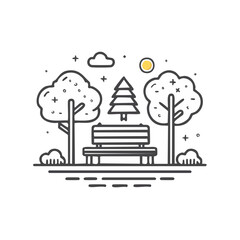 Park Bench Serenity Minimalistic Landscape Moonlight Trees Night Illustration Nature