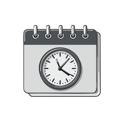 Cartoon calendar with clock illustration for schedule management planning time management deadlines reminders appointments events meetings