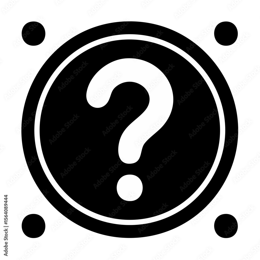 Poster white question mark in circle on black background symbolizing uncertainty and inquiry