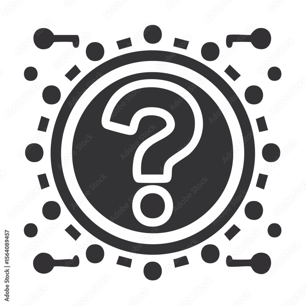 Poster question mark inside circle with network of connected elements illustration