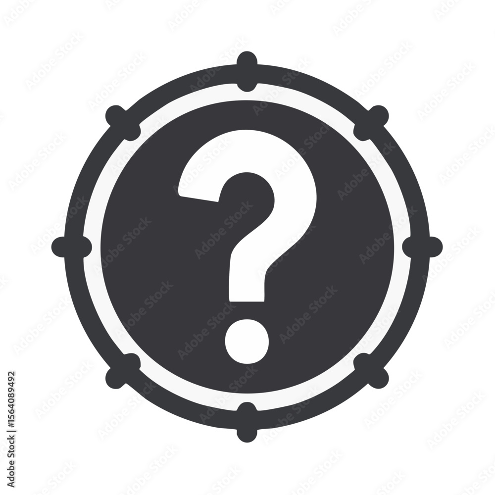Poster white question mark icon on dark background with outer ring markers concept
