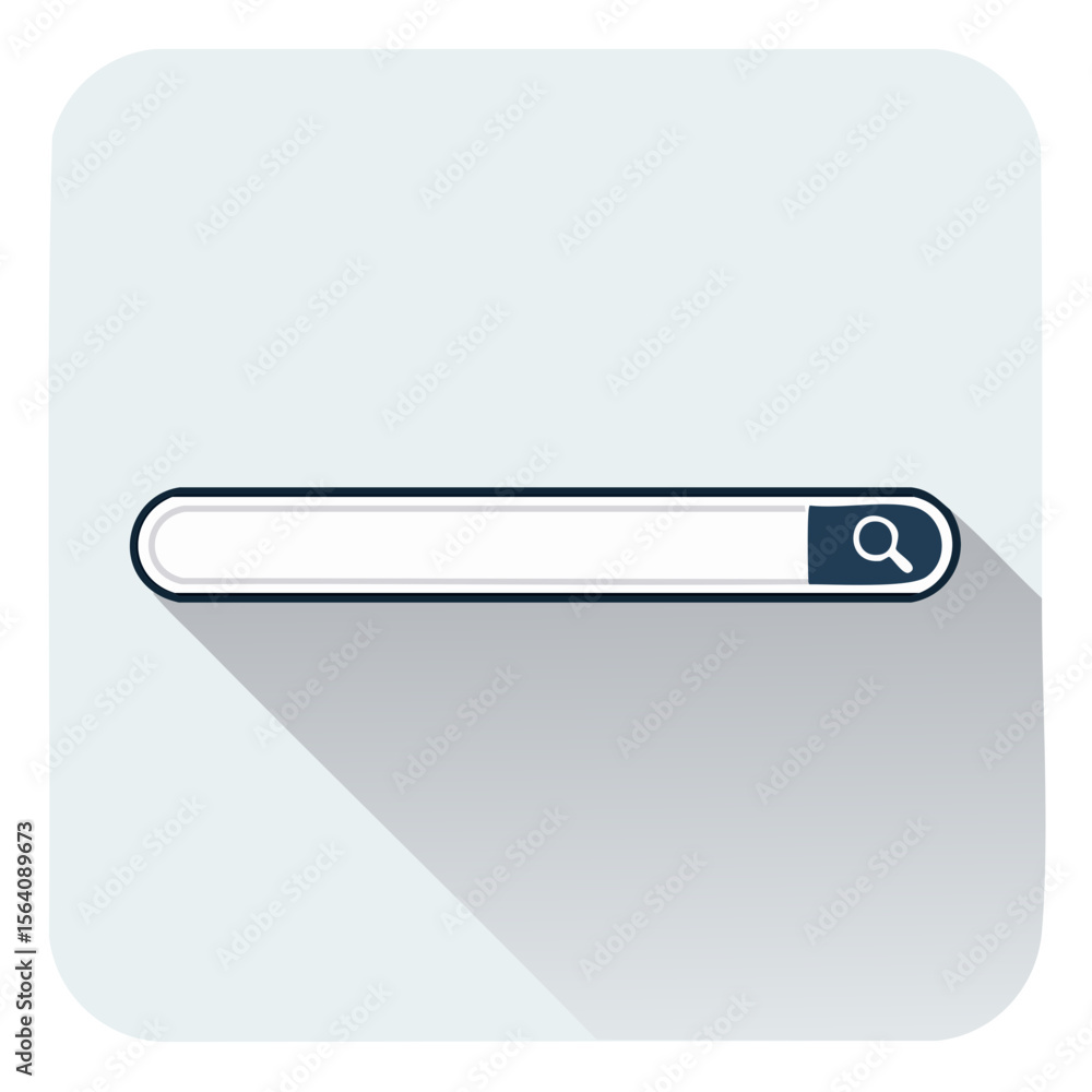 Aufkleber web search bar icon with magnifying glass and long shadow for interface design and user experience o