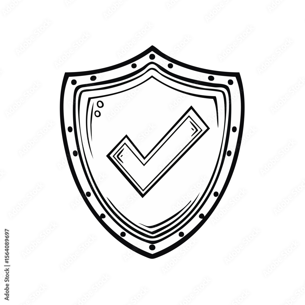 Poster shield with check mark symbol security approval acceptance icon hand drawn vector