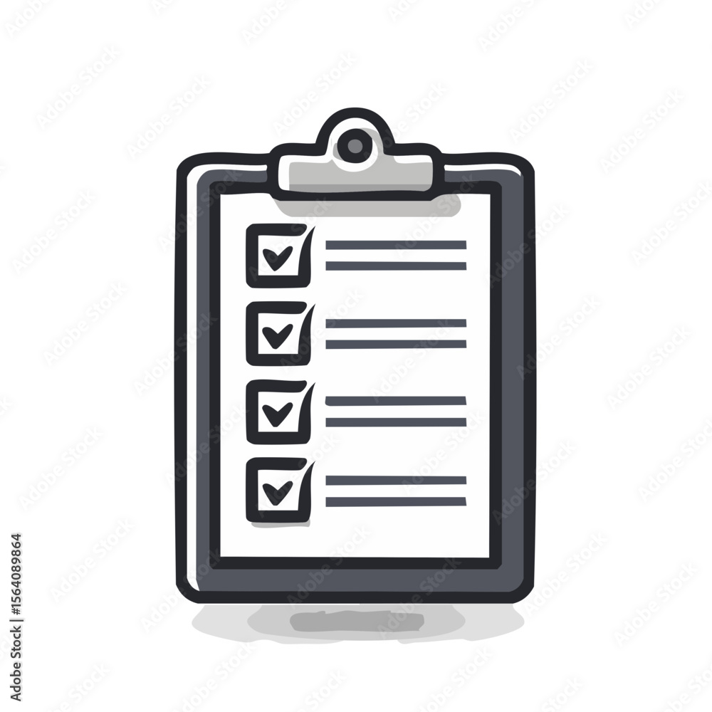 Poster hand drawn clipboard with checkmarks document list in doodle style business progress and planning co