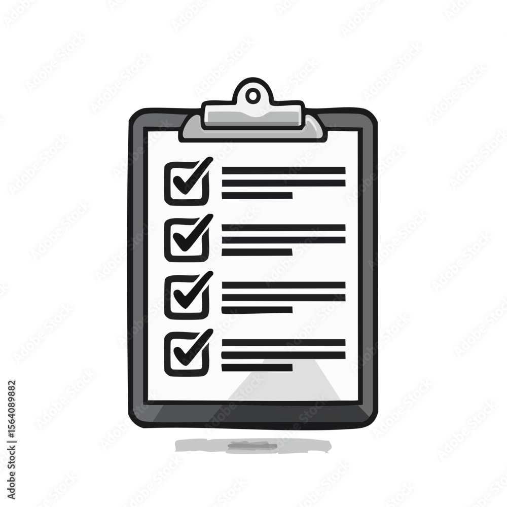 Poster clipboard with checklist marks completed tasks and lines document illustration