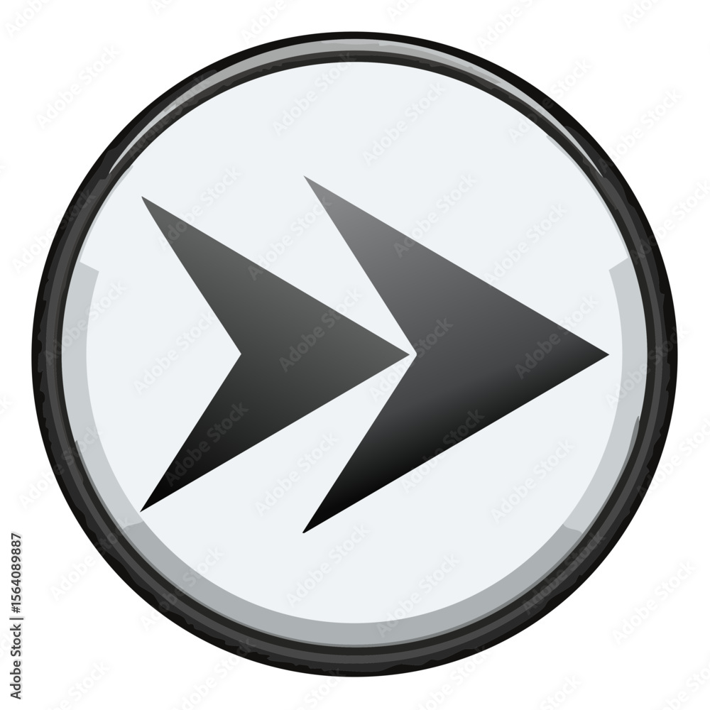 Poster rounded double forward arrow button in grey, a navigation graphic, icon symbol to illustrate fast pl
