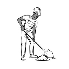 Fototapeta premium Illustration of a Construction Worker Digging with a Shovel on a Black Background