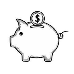 Obraz premium Stylized Piggy Bank with Dollar Coin, Finance and Saving Concept Outline Illustration