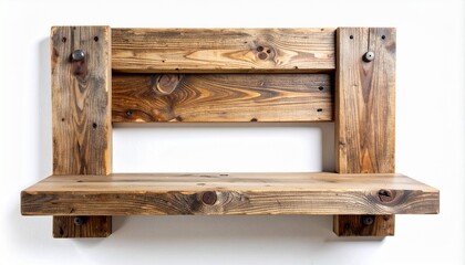 Vintage Reclaimed Wood Shelf Bracket on White Background