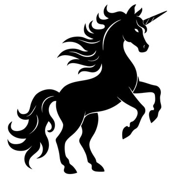Standing magical unicorn horse black silhouette vector illustration