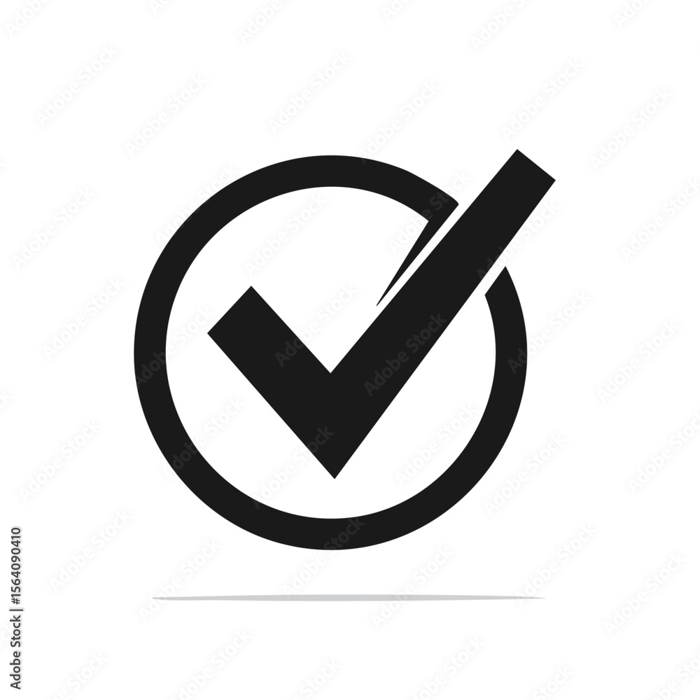 Poster circle check mark symbol on black background depicting choice verification quality selection approva