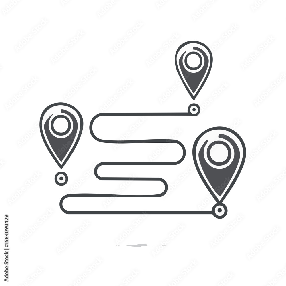 Aufkleber connected location pins representing a journey path on a dark background for navigation and logistic