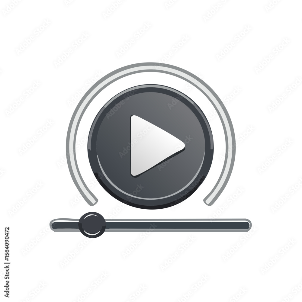 Poster multimedia player interface element on black background with play icon and progress slider