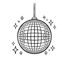 Stylized Disco Ball Illustration Party Celebration Entertainment Nightlife Design Element Simple Elegant White on Black