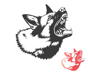 Aggressive German Shepherd Vector Illustration with Open Mouth and Sharp Teeth
