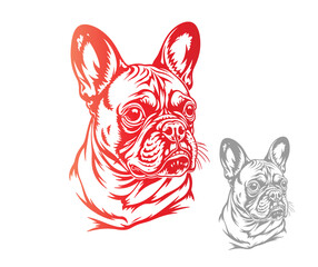 Stylized French Bulldog Illustration in Red and Gray on White Background