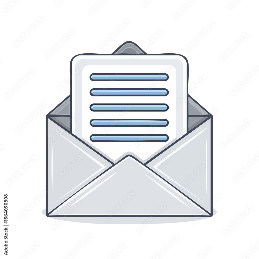 Poster opened envelope with document, sending email message illustration, communication and mail concept