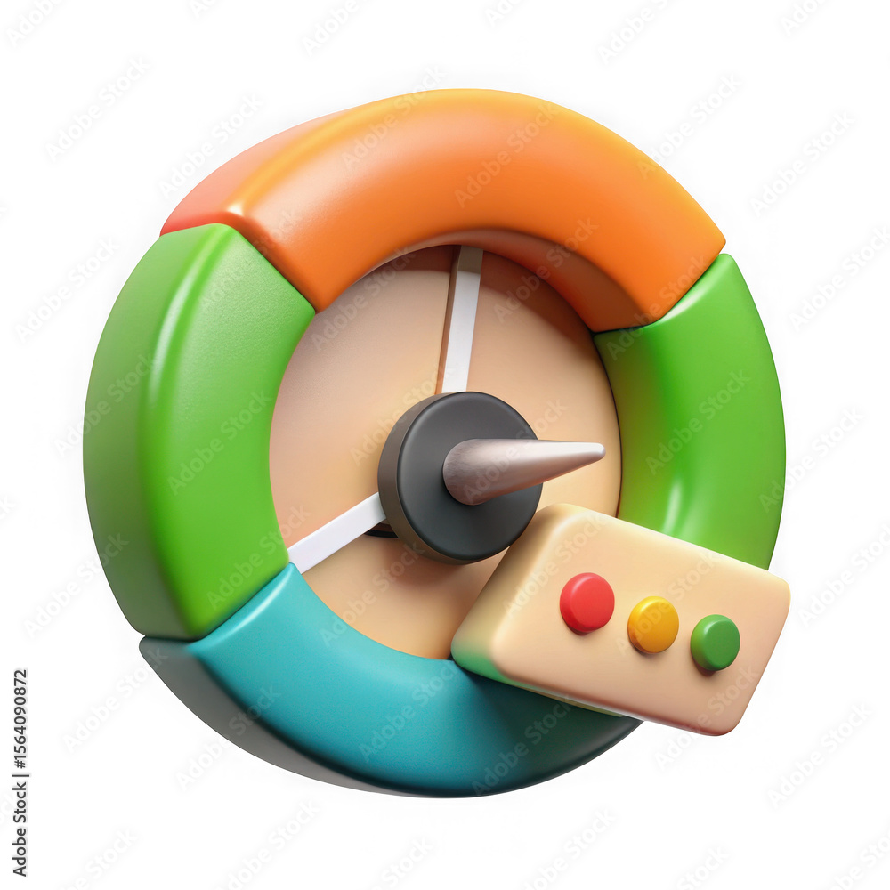 Poster colorful 3d gauge with traffic light indicator isolated on transparent background