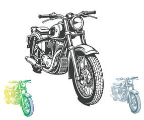Classic Motorcycle Illustration with Two Color Variations on a White Background
