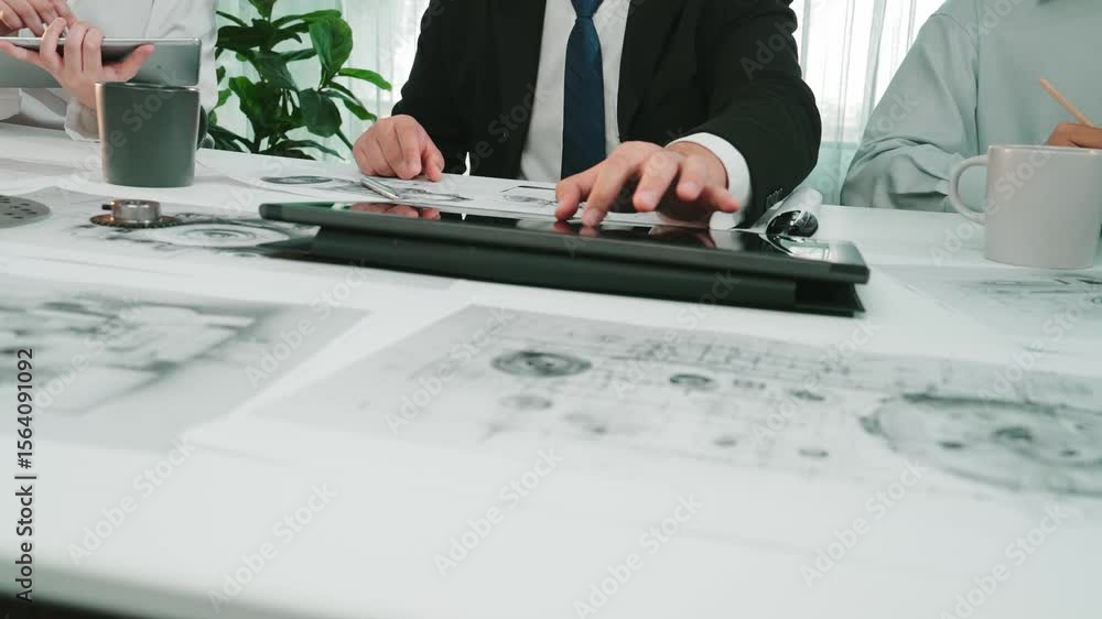 Poster a diverse group of business professionals engages in a collaborative meeting, analyzing financial re