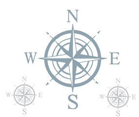 Compass Rose Illustration with Cardinal Directions and Smaller Compass Variations