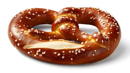 A single pretzel with coarse salt on a white background close up studio shot