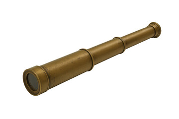 Fototapeta premium Vintage brass telescope lying diagonally on a transparent background, evoking exploration and discovery