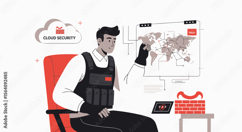 Aufkleber analyst monitoring global cybersecurity threats with cloud based systems