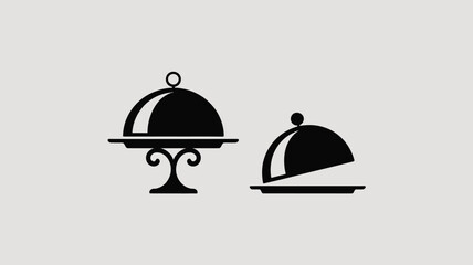 Two black cloche food server icons on a light background in a simple and minimalist style image