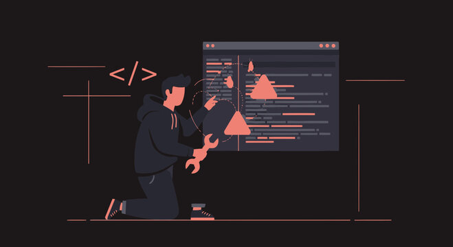 Coding Challenges Visualizing a Programmer Solving Technical Issues With Modern Software