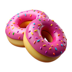 3d pink frosted donuts with colorful sprinkles isolated on transparent background