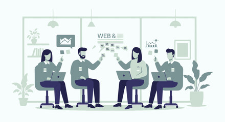 Creative Team Brainstorming Web Design In A Bright Modern Office Meeting Room