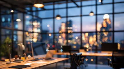 Fototapeta premium Modern office night view cityscape skyline workspace
