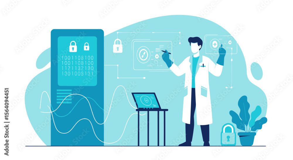 Poster data science expert securing patient records with advanced digital encryption