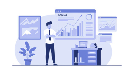Fototapeta premium Developer Analyzing Coding Data In The Workplace Presentation And Professional Environment