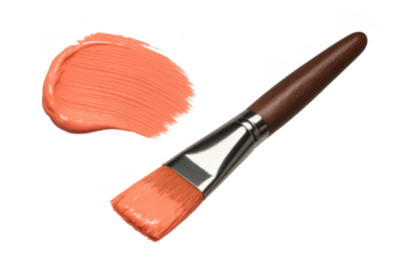 Paint brush with peach paint stroke isolated on a transparent background