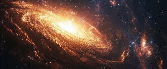 Fiery Cosmic Spiral: A Celestial Tapestry of Orange and Gold Nebulae
