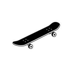 Skateboard Icon: A stylish black and white illustration of a skateboard, perfect for representing skateboarding culture and extreme sports.